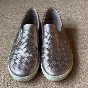Ecco Silver Woven Slip-On Loafers